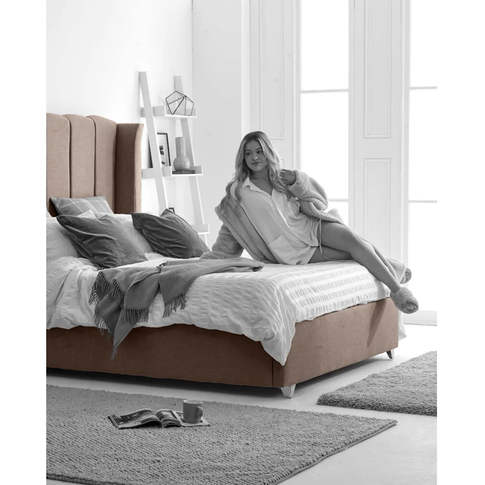 Pablo Single Bed Frame with Winged Headboard - Cream, Fabric