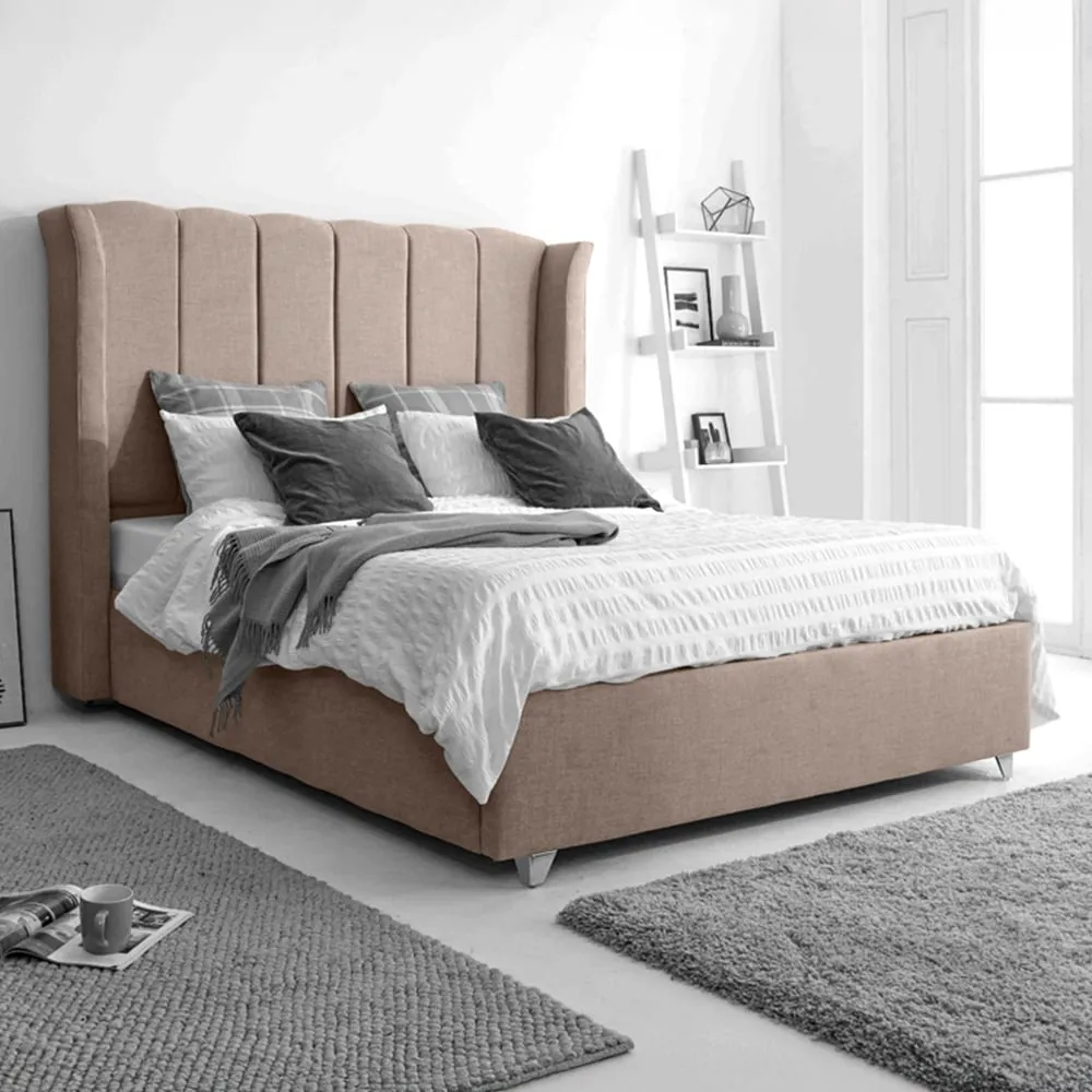 Pablo Single Bed Frame with Winged Headboard - Cream, Fabric image