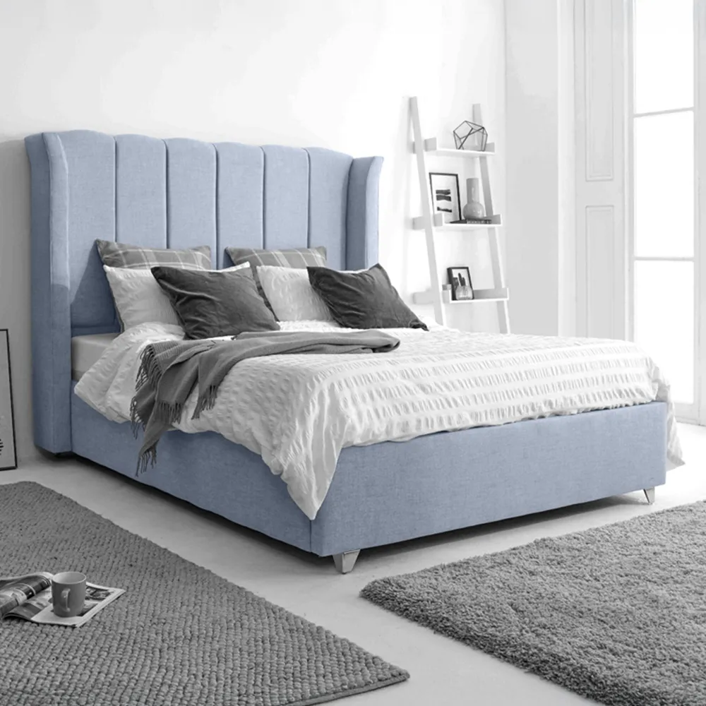 Pablo Single Bed Frame with Winged Headboard - Grey, Fabric