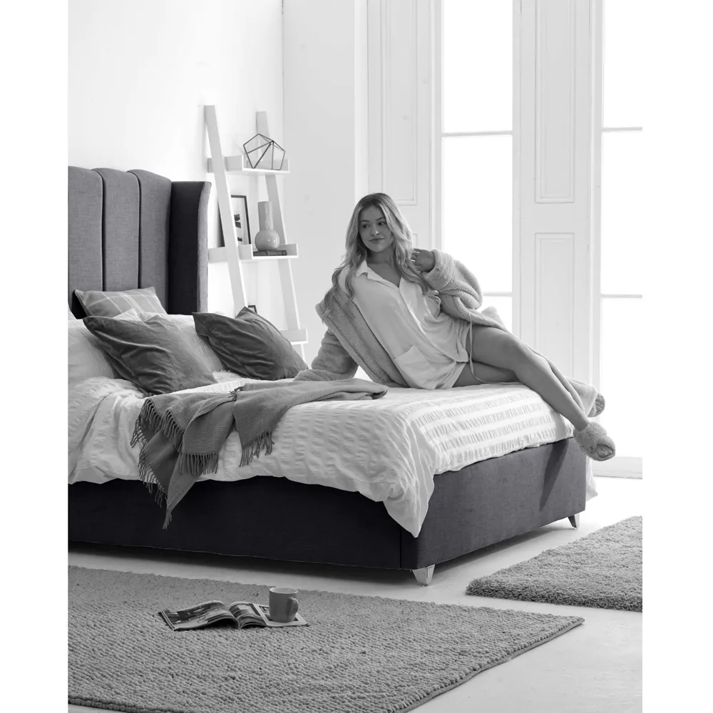 Pablo Small Double Bed Frame with Winged Headboard - Grey, Fabric