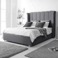 Pablo Small Double Bed Frame with Winged Headboard - Grey, Fabric