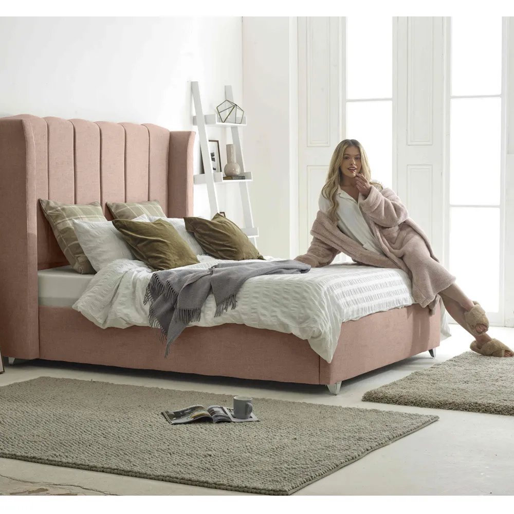 Pablo Super King Size Bed Frame with Winged Headboard - Cream, Fabric