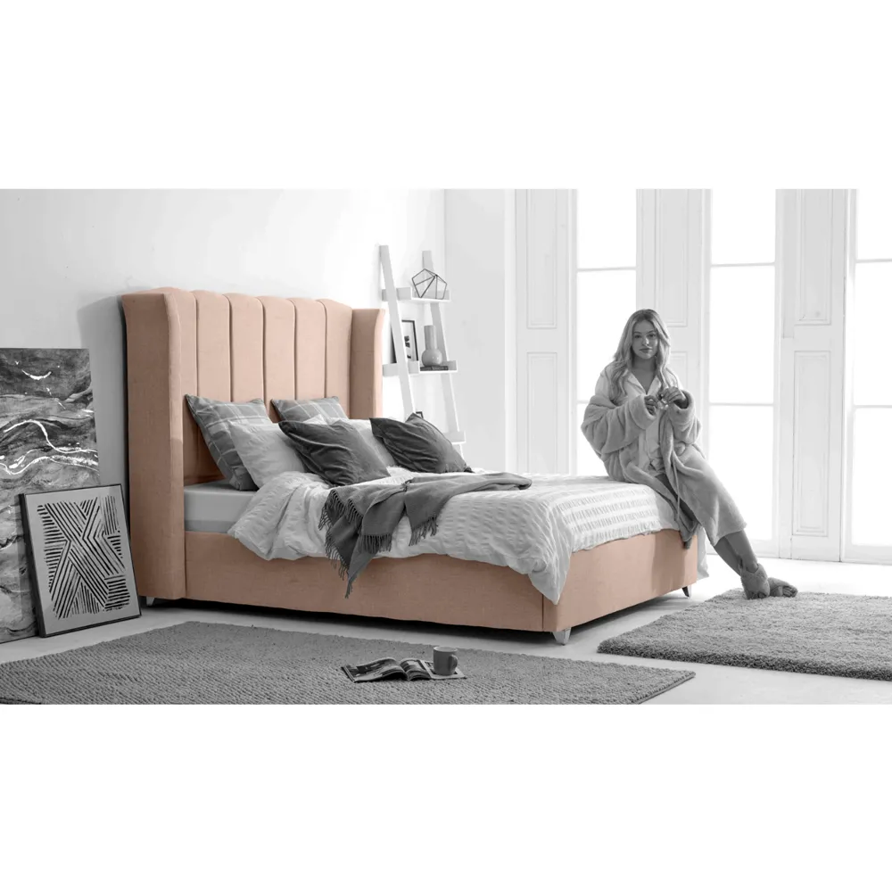 Pablo Super King Size Bed Frame with Winged Headboard - Cream, Fabric