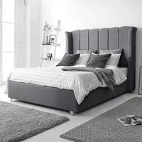 Pablo Super King Size Bed Frame with Winged Headboard - Grey, Fabric