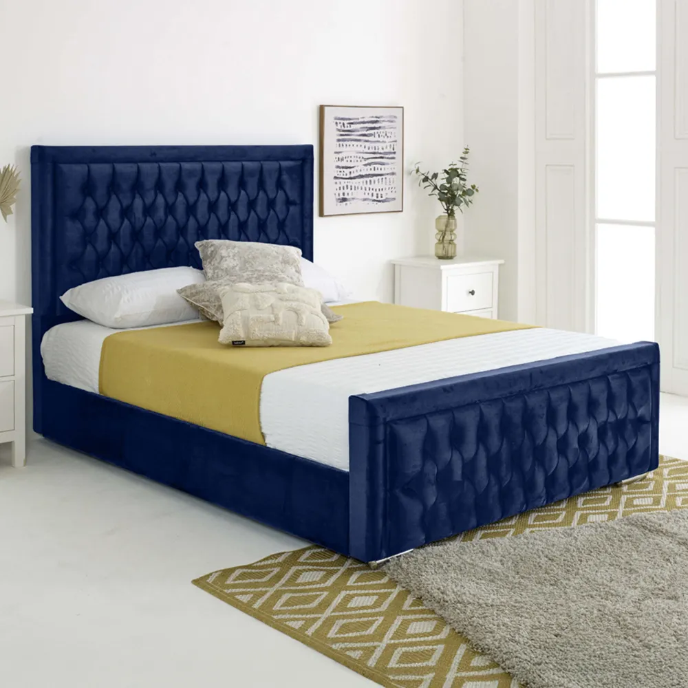Paloma Double Bed Frame - Blue, Velvet