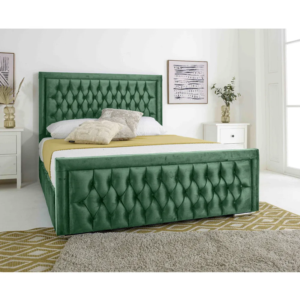 Paloma Double Bed Frame - Green, Velvet