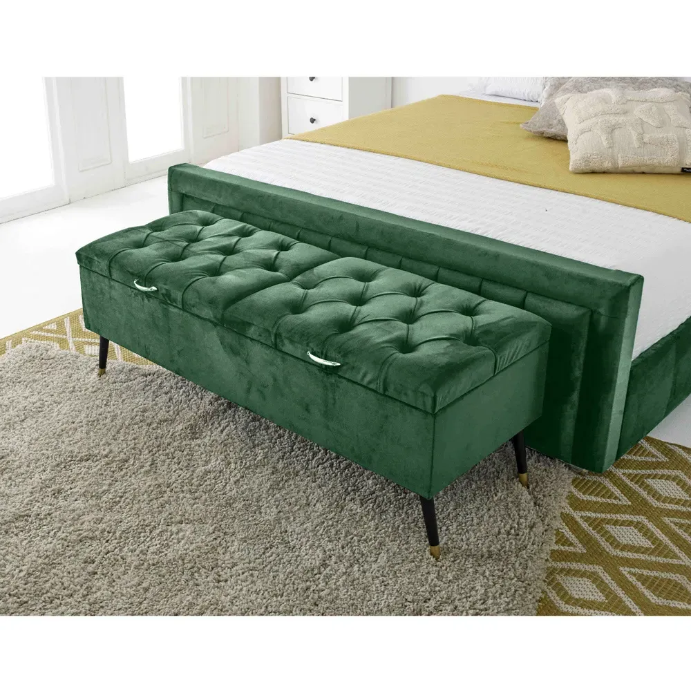 Paloma Double Bed Frame - Green, Velvet