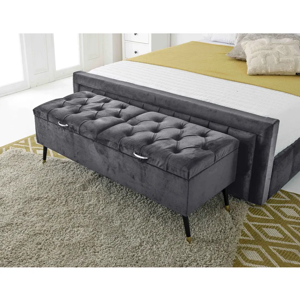 Paloma Double Bed Frame - Grey, Velvet