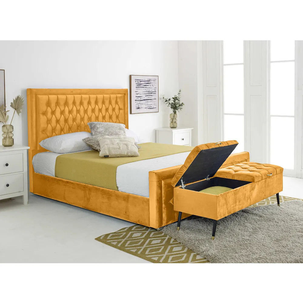 Paloma Double Bed Frame - Orange, Velvet