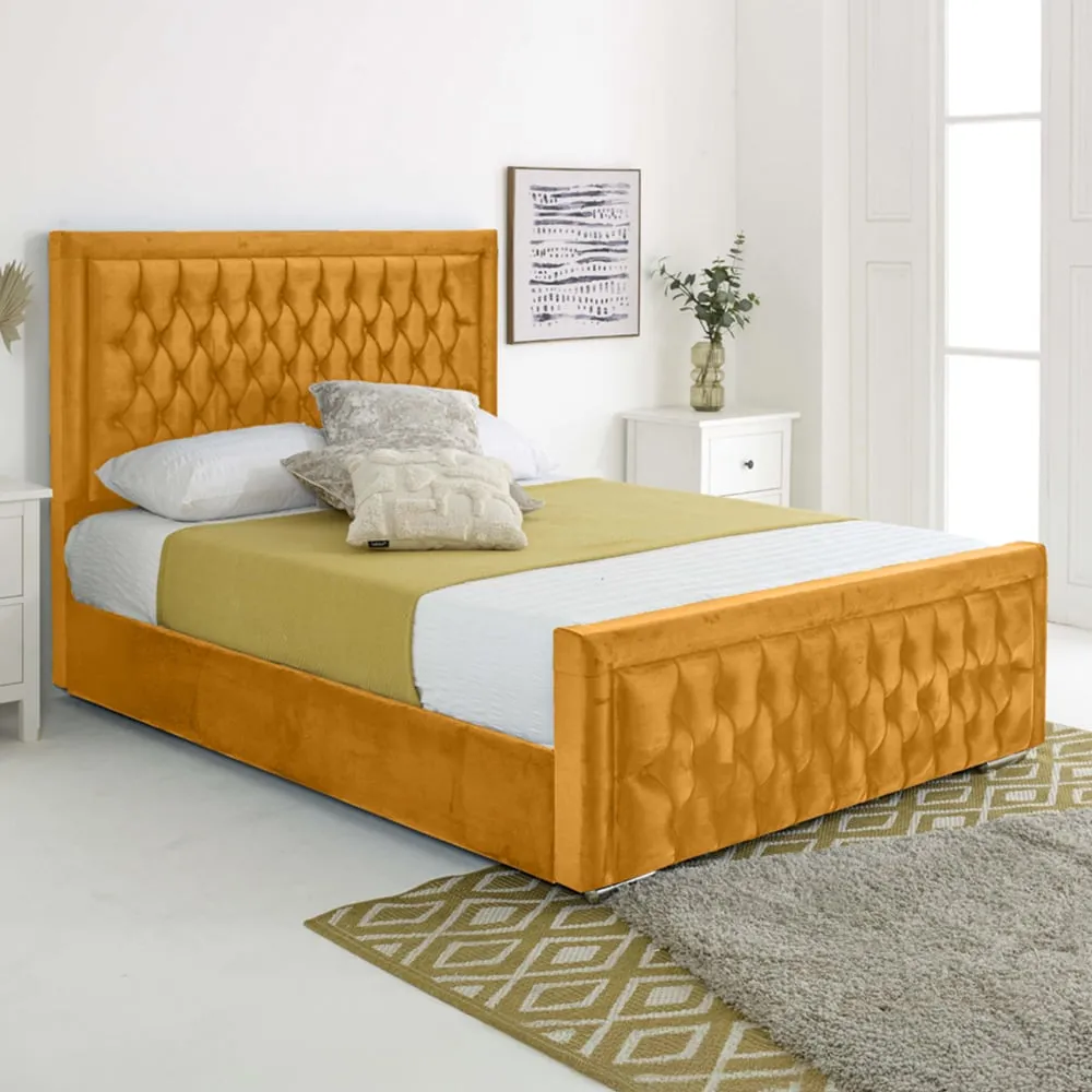 Paloma Double Bed Frame - Orange, Velvet