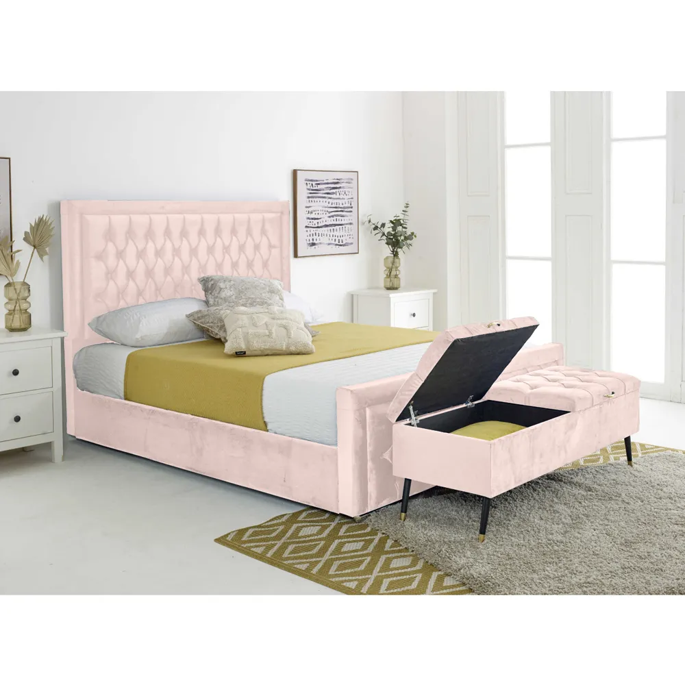 Paloma Double Bed Frame - Pink, Velvet