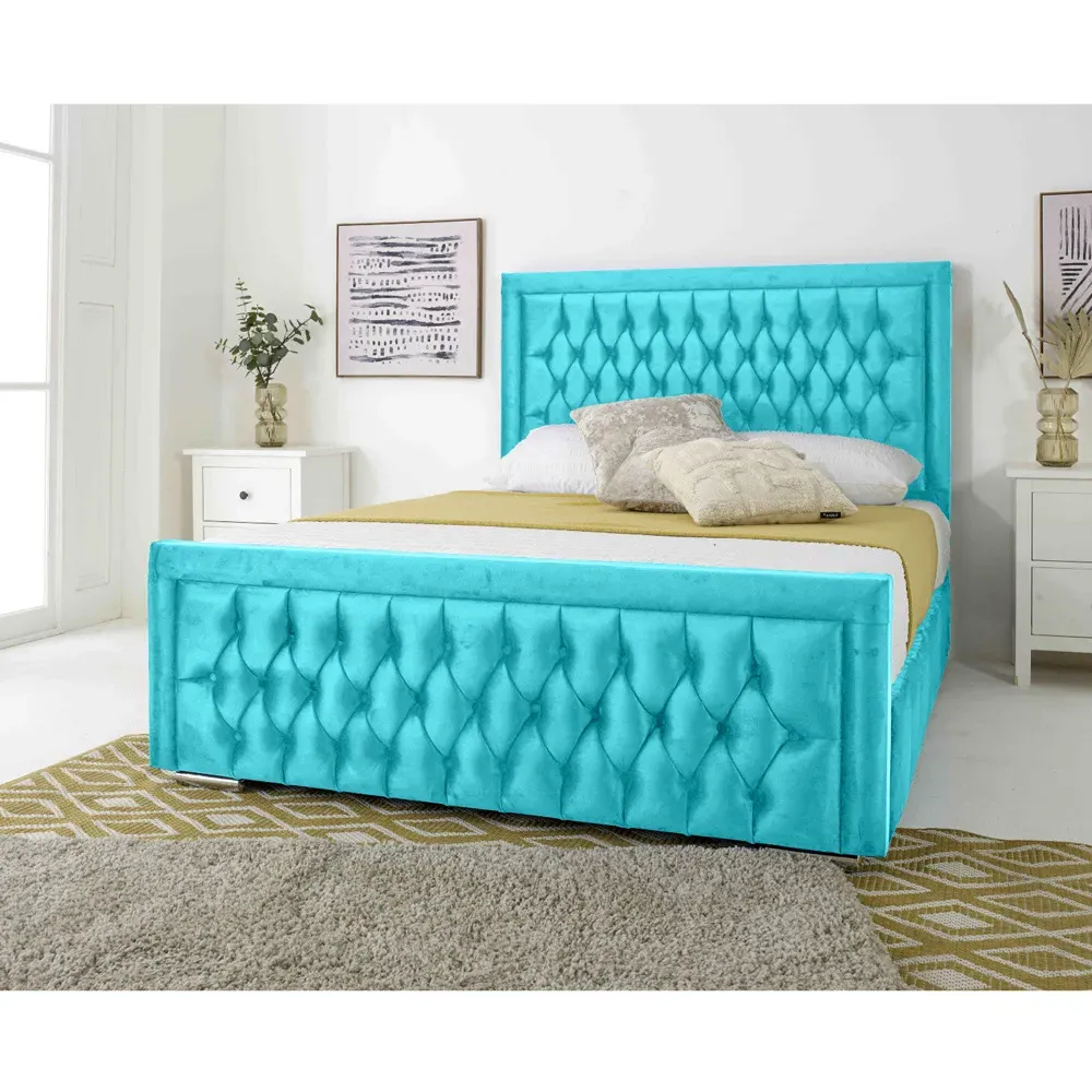Paloma Double Bed Frame - Teal, Velvet