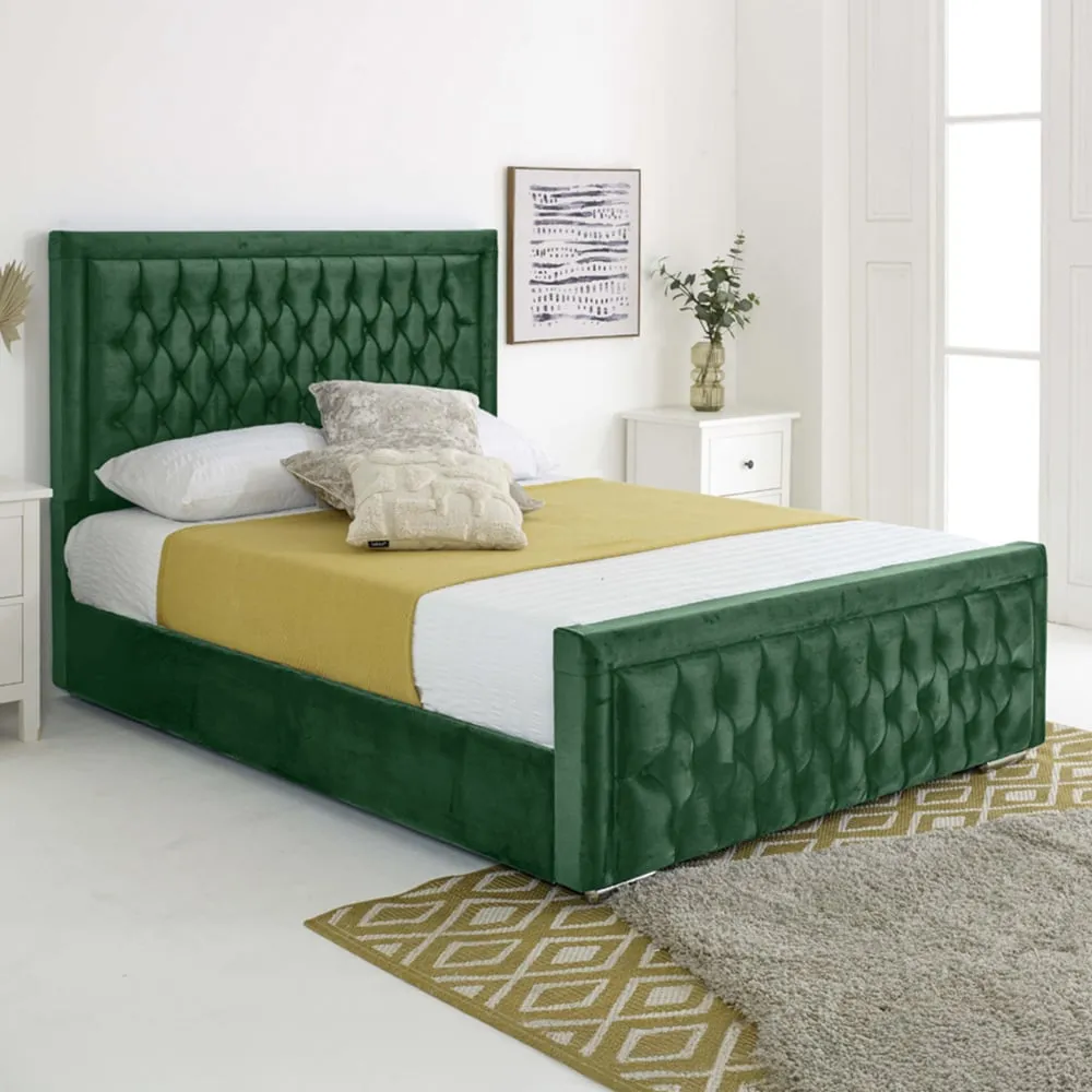 Paloma King Size Bed Frame - Green, Velvet