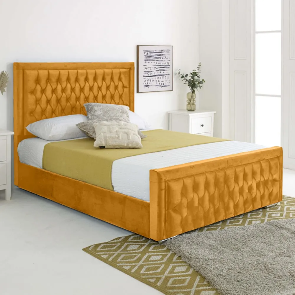 Paloma King Size Bed Frame - Orange, Velvet