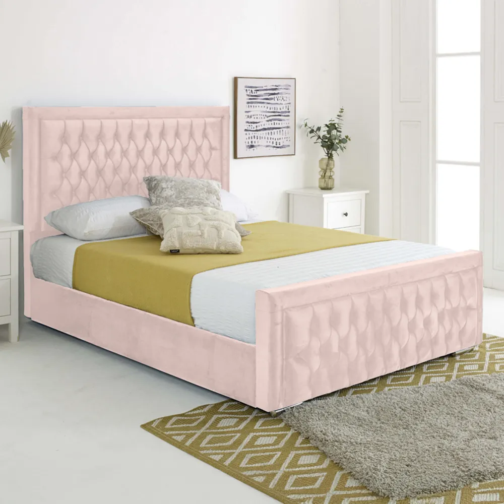 Paloma King Size Bed Frame - Pink, Velvet