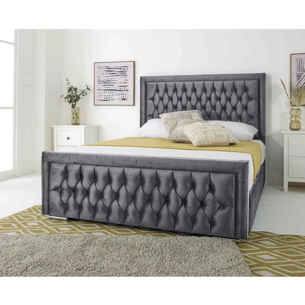 Paloma King Size Bed Frame with Headboard - Grey, Velvet