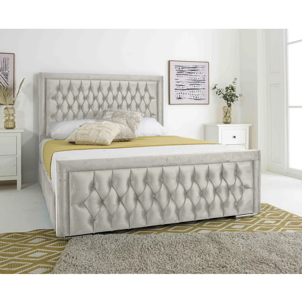 Paloma King Size Bed Frame with Headboard - Silver, Velvet
