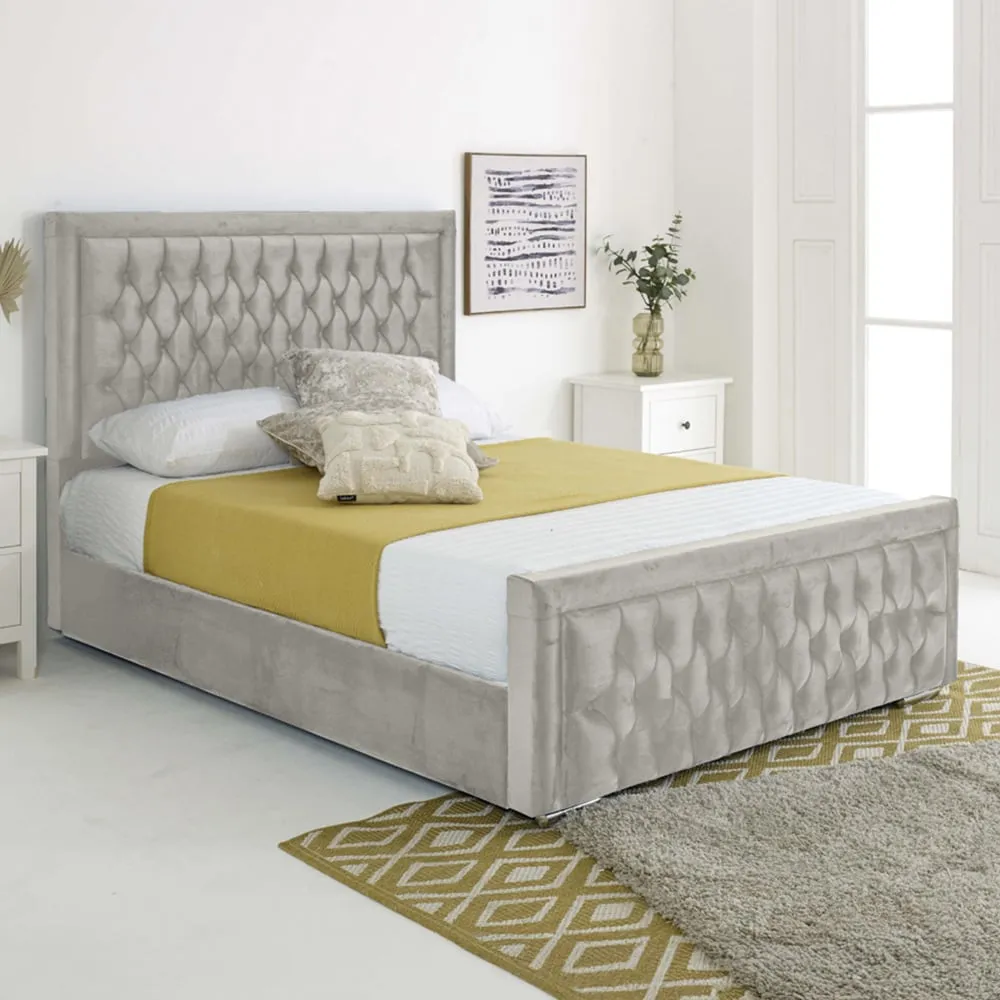 Paloma King Size Bed Frame with Headboard - Silver, Velvet
