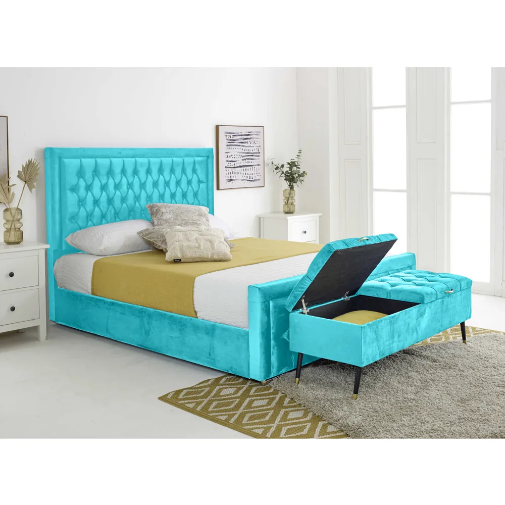 Paloma Single Bed Frame - Blue, Velvet