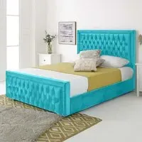 Paloma Single Bed Frame - Blue, Velvet