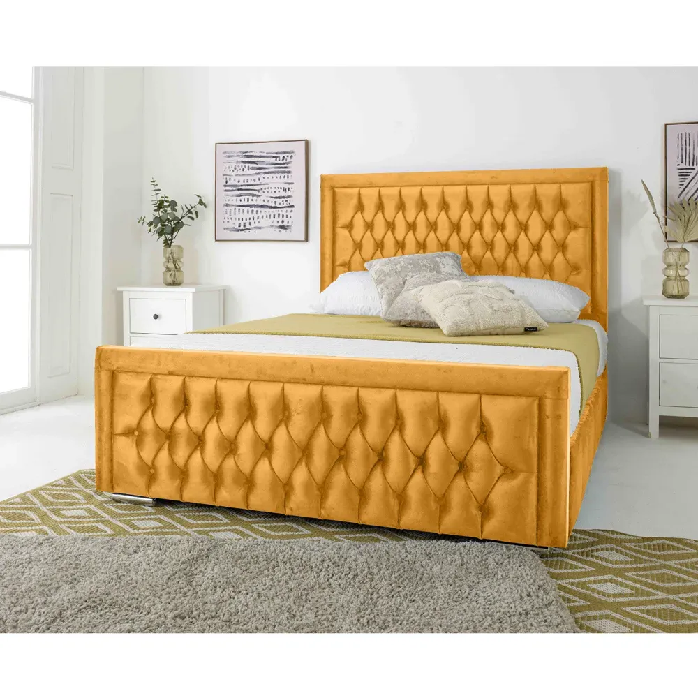 Paloma Single Bed Frame - Orange, Velvet