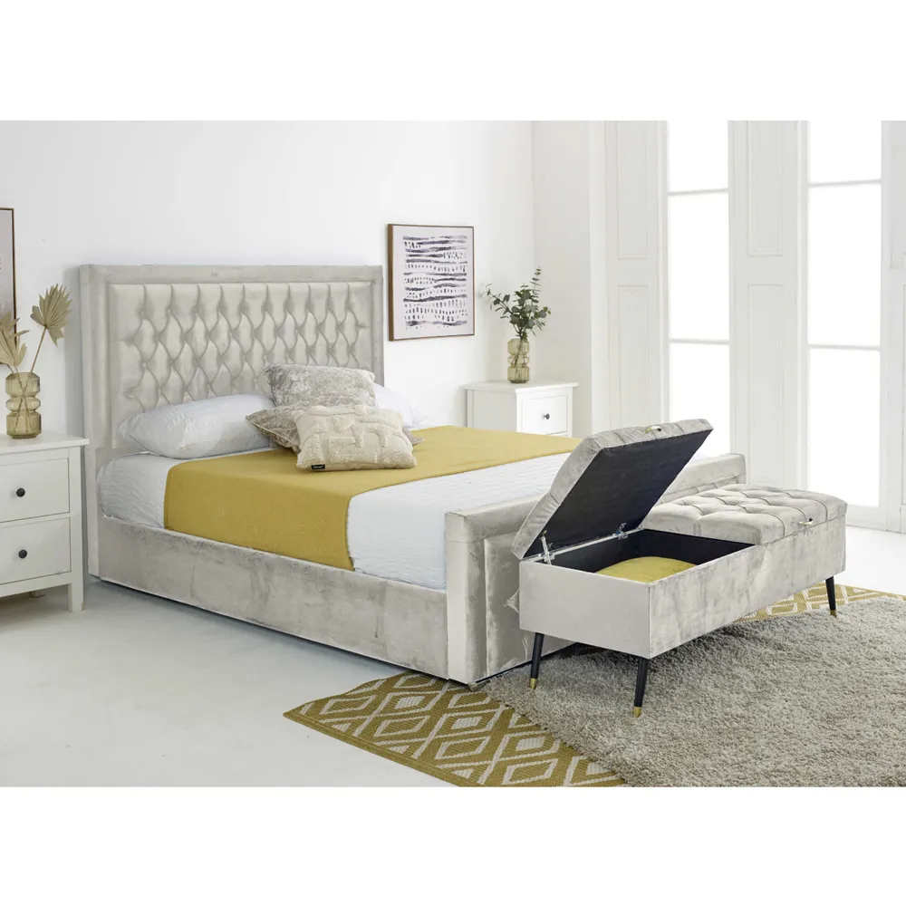 Paloma Single Bed Frame - Silver, Velvet