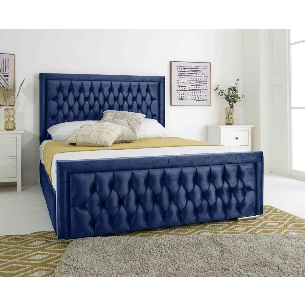 Paloma Small Double Bed Frame - Blue, Velvet