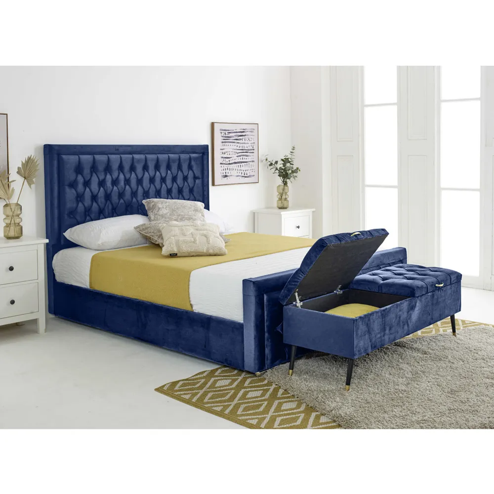 Paloma Small Double Bed Frame - Blue, Velvet