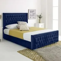 Paloma Small Double Bed Frame - Blue, Velvet