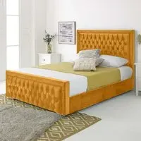 Paloma Small Double Bed Frame - Orange, Velvet