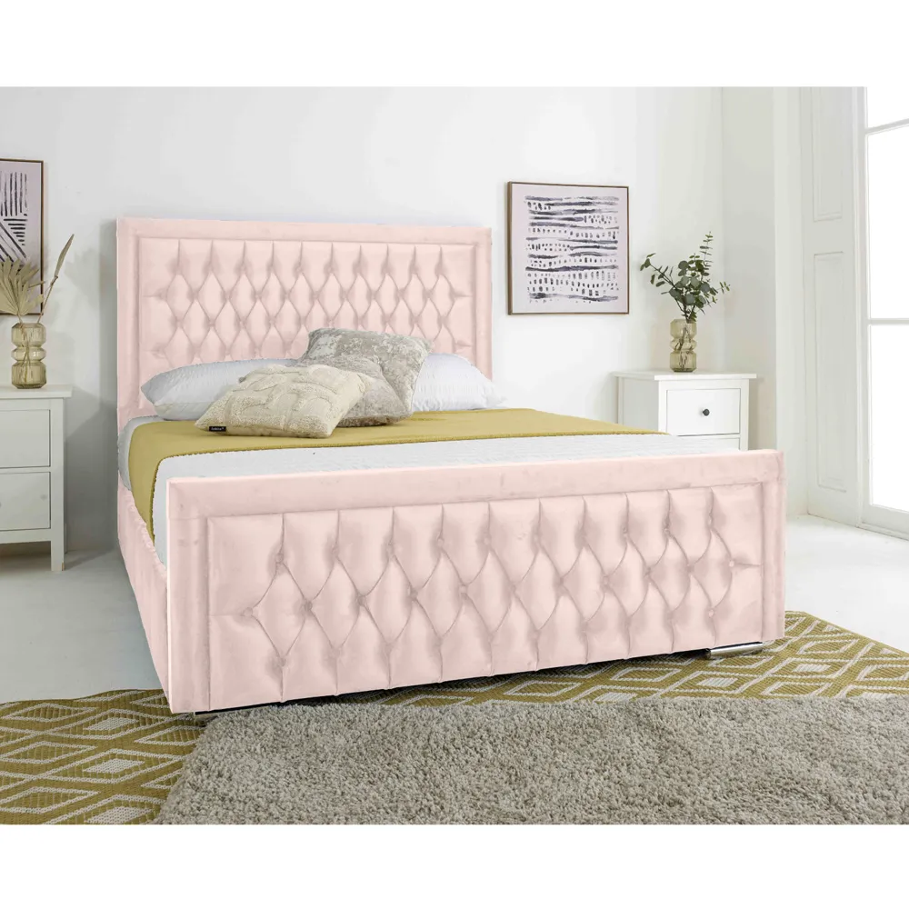 Paloma Small Double Bed Frame - Pink, Velvet