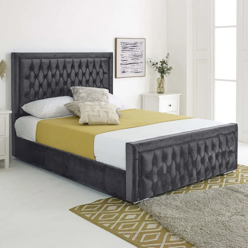 Paloma Small Double Bed Frame with Headboard - Grey, Velvet image