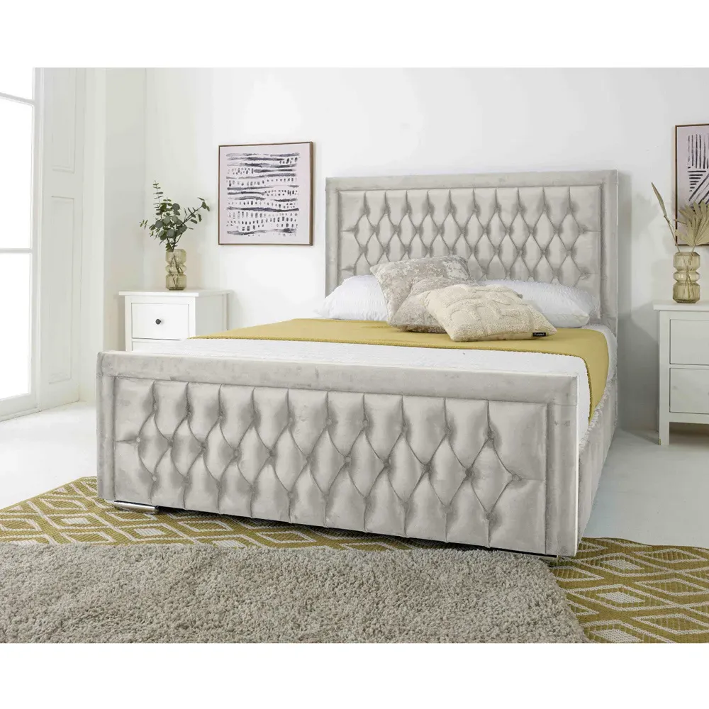 Paloma Small Double Bed Frame with Headboard - Silver, Velvet