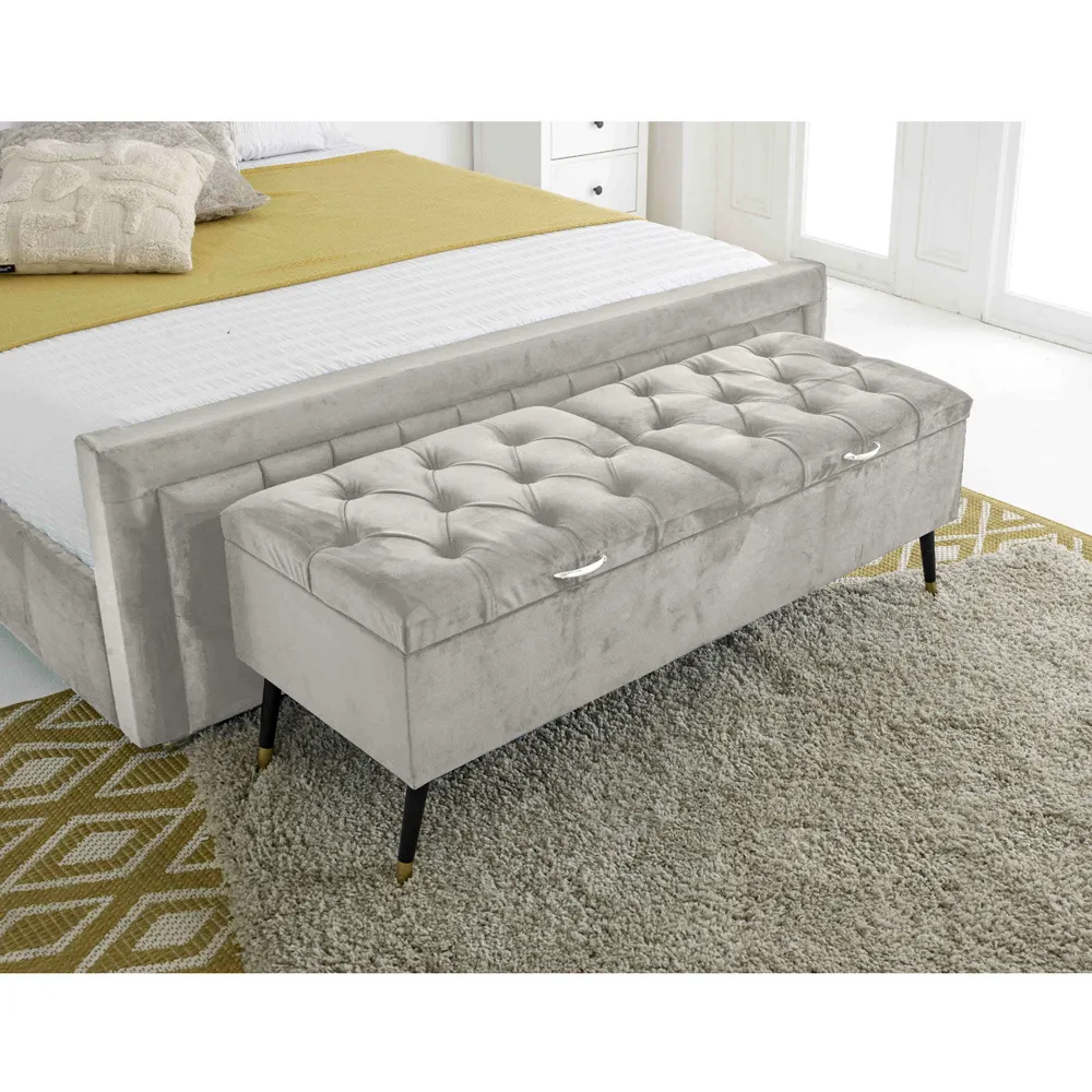 Paloma Small Double Bed Frame with Headboard - Silver, Velvet