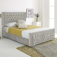 Paloma Small Double Bed Frame with Headboard - Silver, Velvet