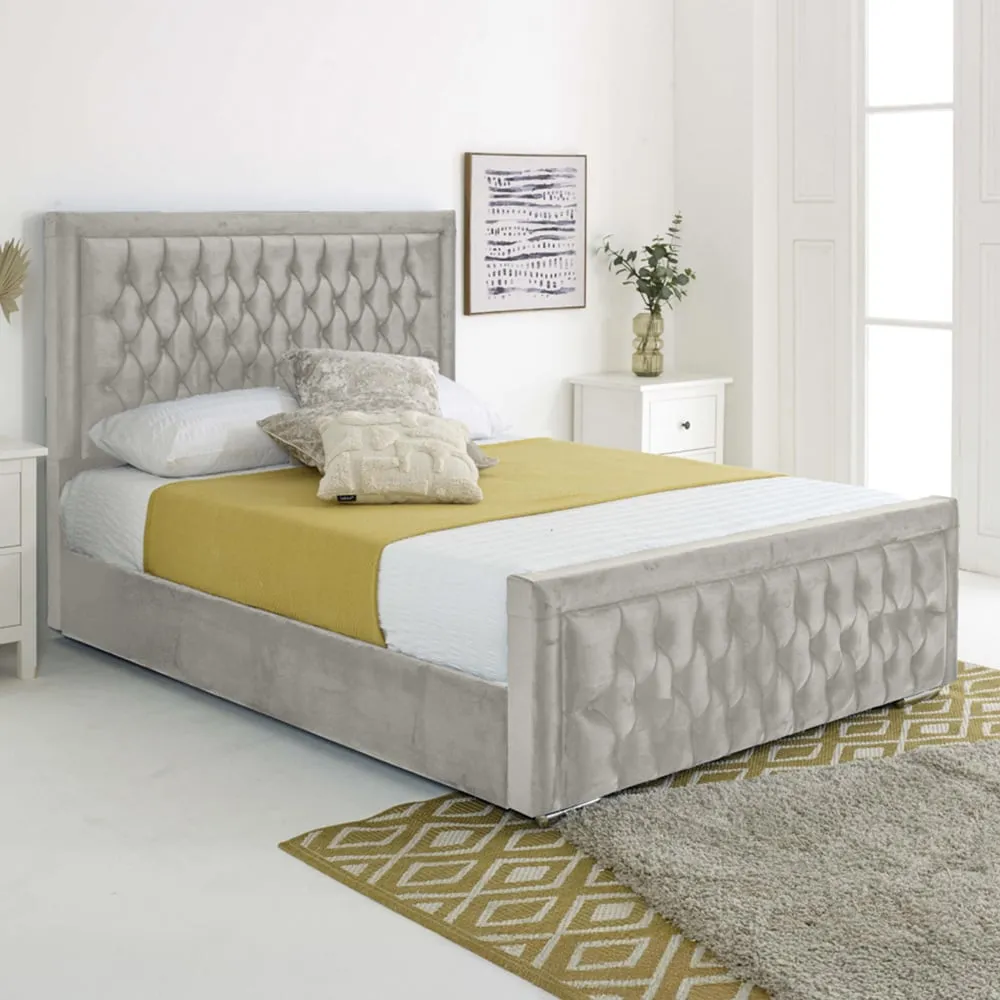 Paloma Small Double Bed Frame with Headboard - Silver, Velvet