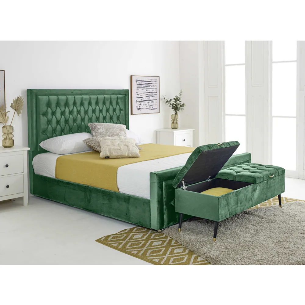 Paloma Super King Size Bed Frame - Green, Velvet
