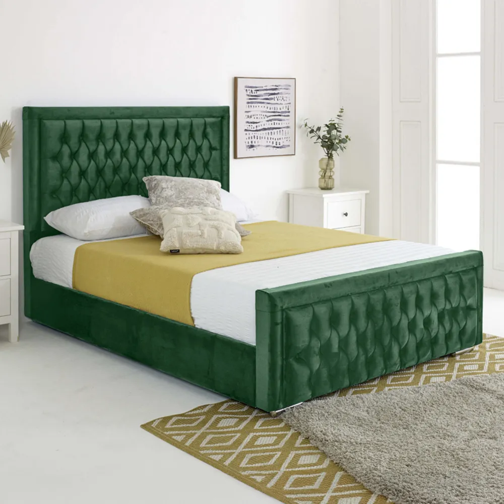 Paloma Super King Size Bed Frame - Green, Velvet
