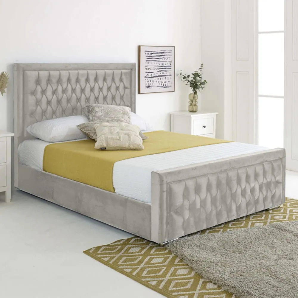 Paloma Super King Size Bed Frame with Headboard - Silver, Velvet