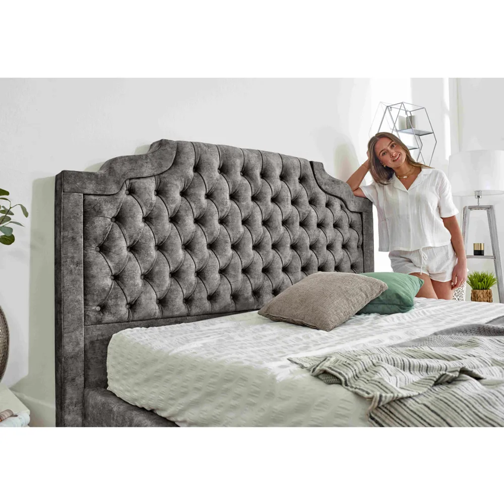 Ryker Double Bed Frame with Chesterfield Headboard - Grey
