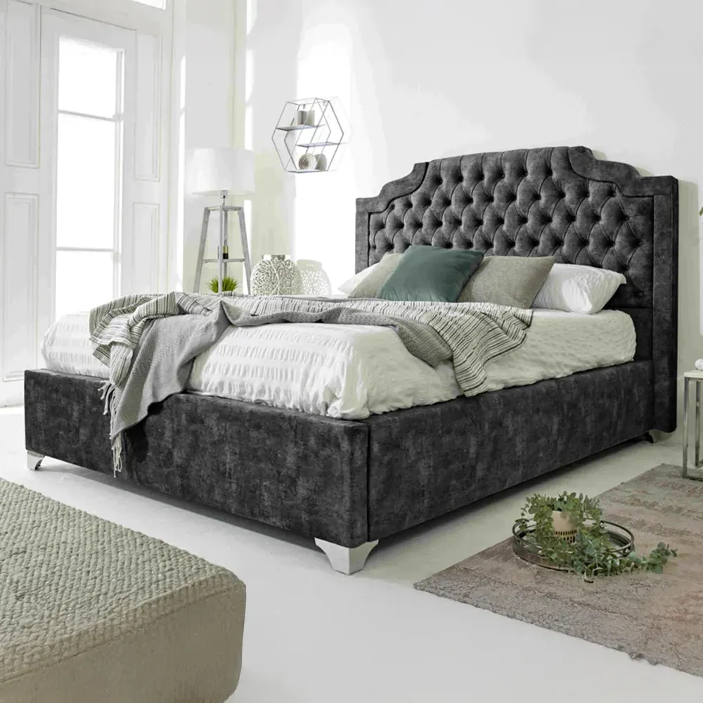 Ryker Double Bed Frame with Chesterfield Headboard - Grey
