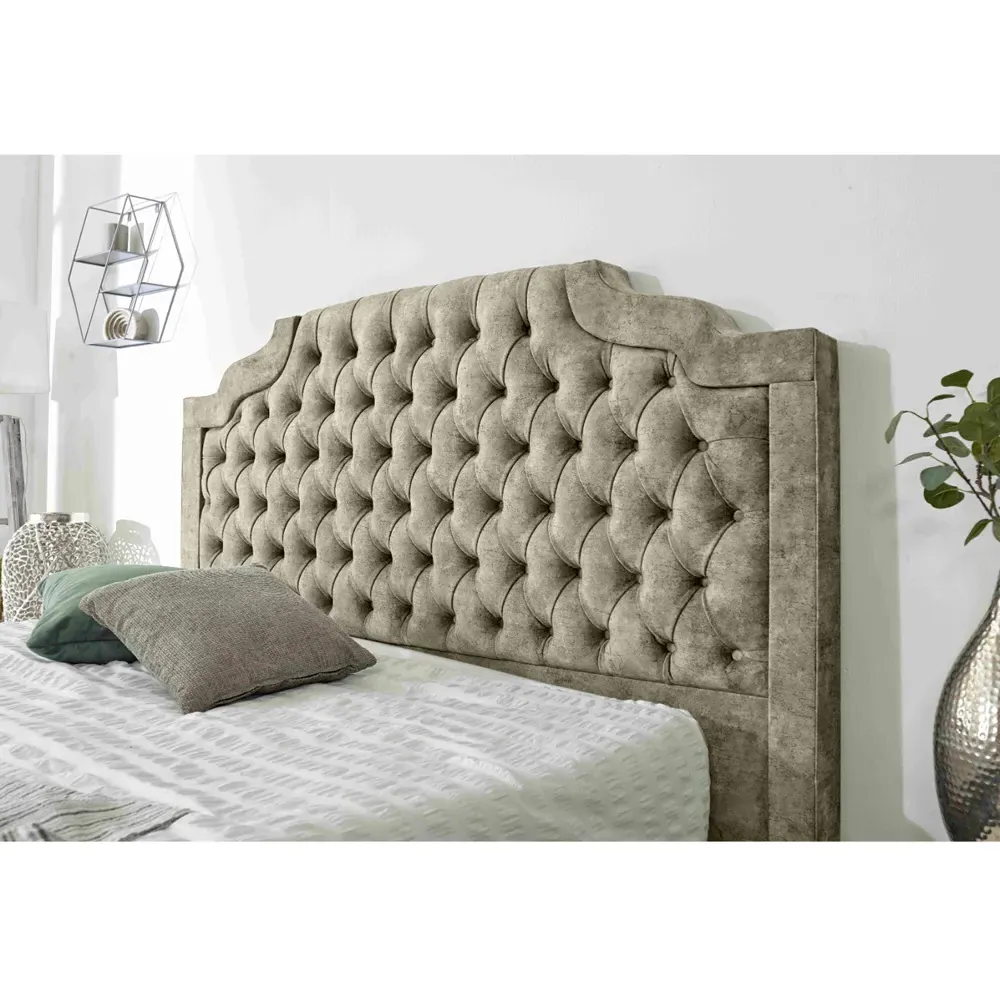 Ryker Double Bed Frame with Chesterfield Headboard - Pearl