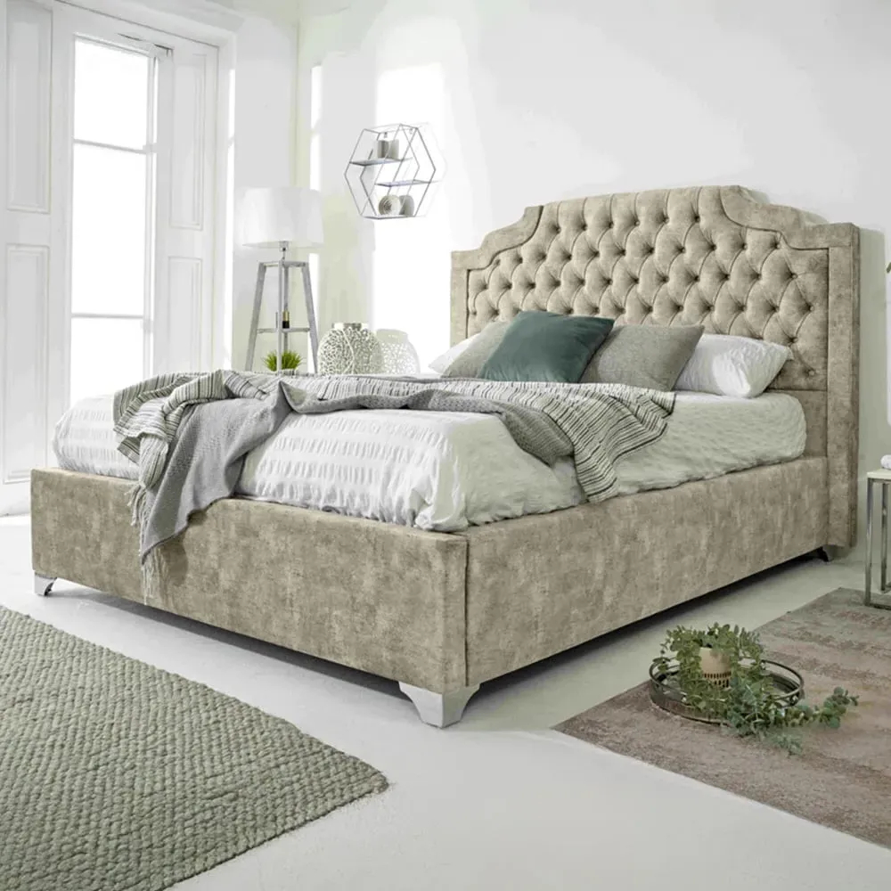 Ryker Double Bed Frame with Chesterfield Headboard - Pearl