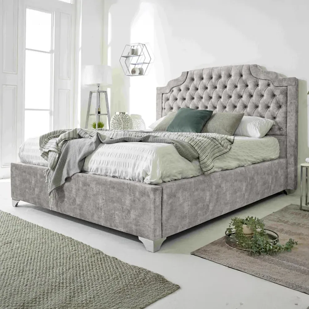 Ryker Double Bed Frame with Chesterfield Headboard - Silver