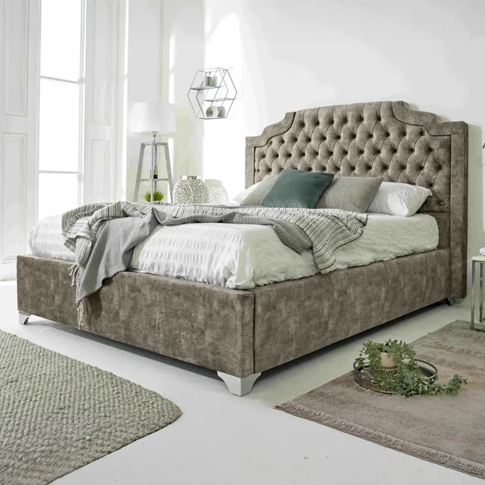 Ryker Double Bed Frame with Chesterfield Headboard - Taupe