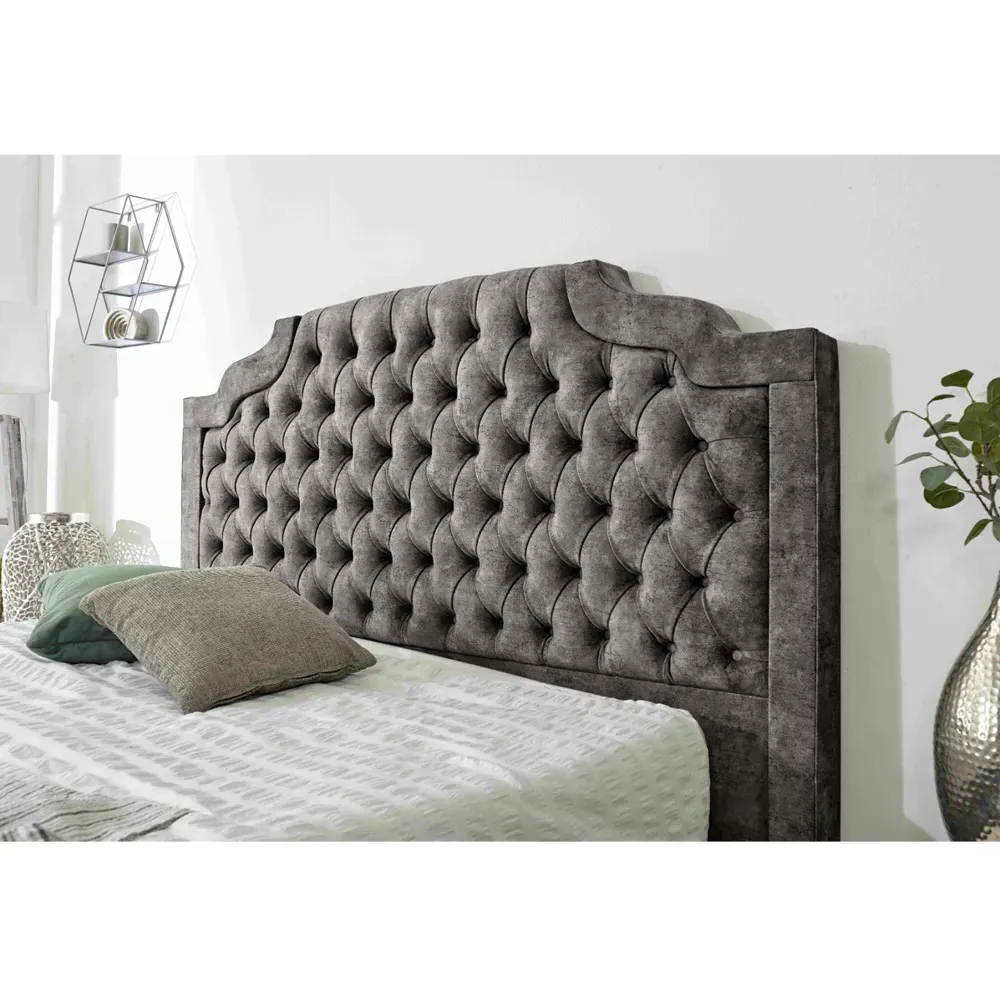 Ryker King Size Bed Frame with Chesterfield Headboard - Grey