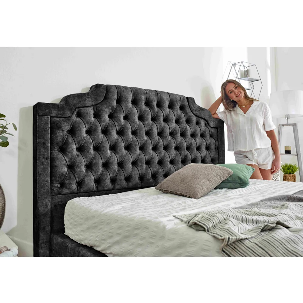 Ryker King Size Bed Frame with Chesterfield Headboard - Grey