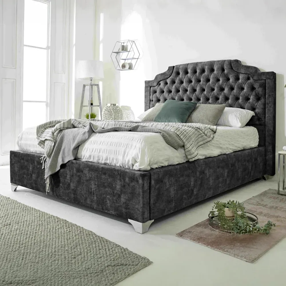 Ryker King Size Bed Frame with Chesterfield Headboard - Grey