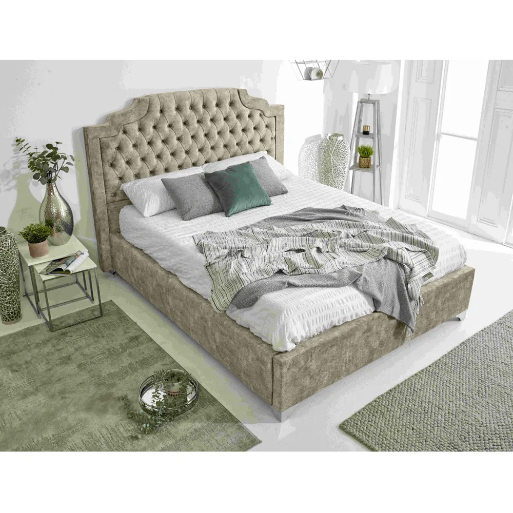 Ryker King Size Bed Frame with Chesterfield Headboard - Pearl