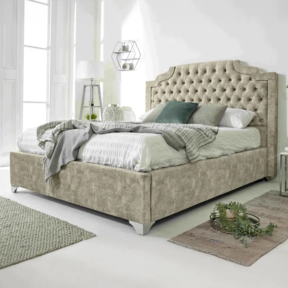 Ryker King Size Bed Frame with Chesterfield Headboard - Pearl